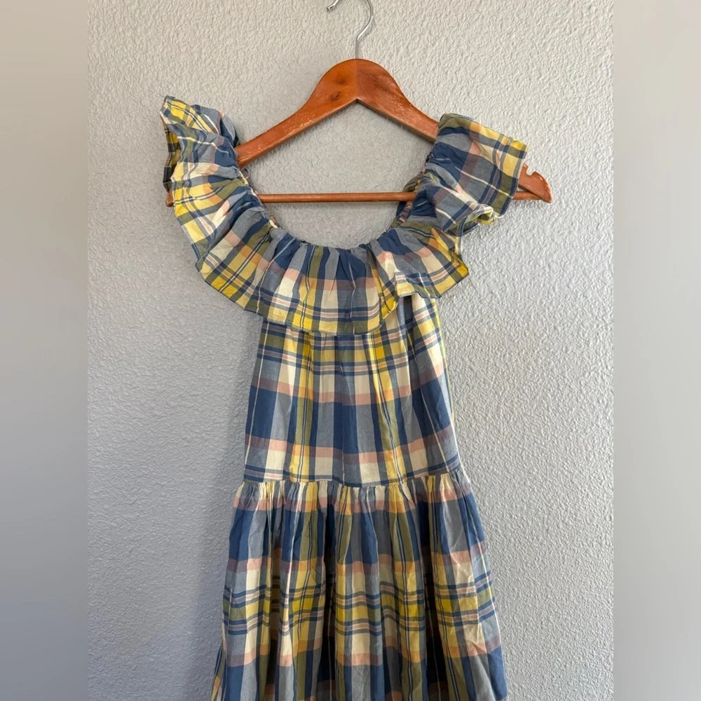 Polo Ralph Lauren Madras Plaid Off The Shoulder Tiered‎ Ruffle Sundress Size 14